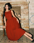 Pan's Cocktail Red Knit Dress - Flowing maxi skirt silhouette in rich burgundy
