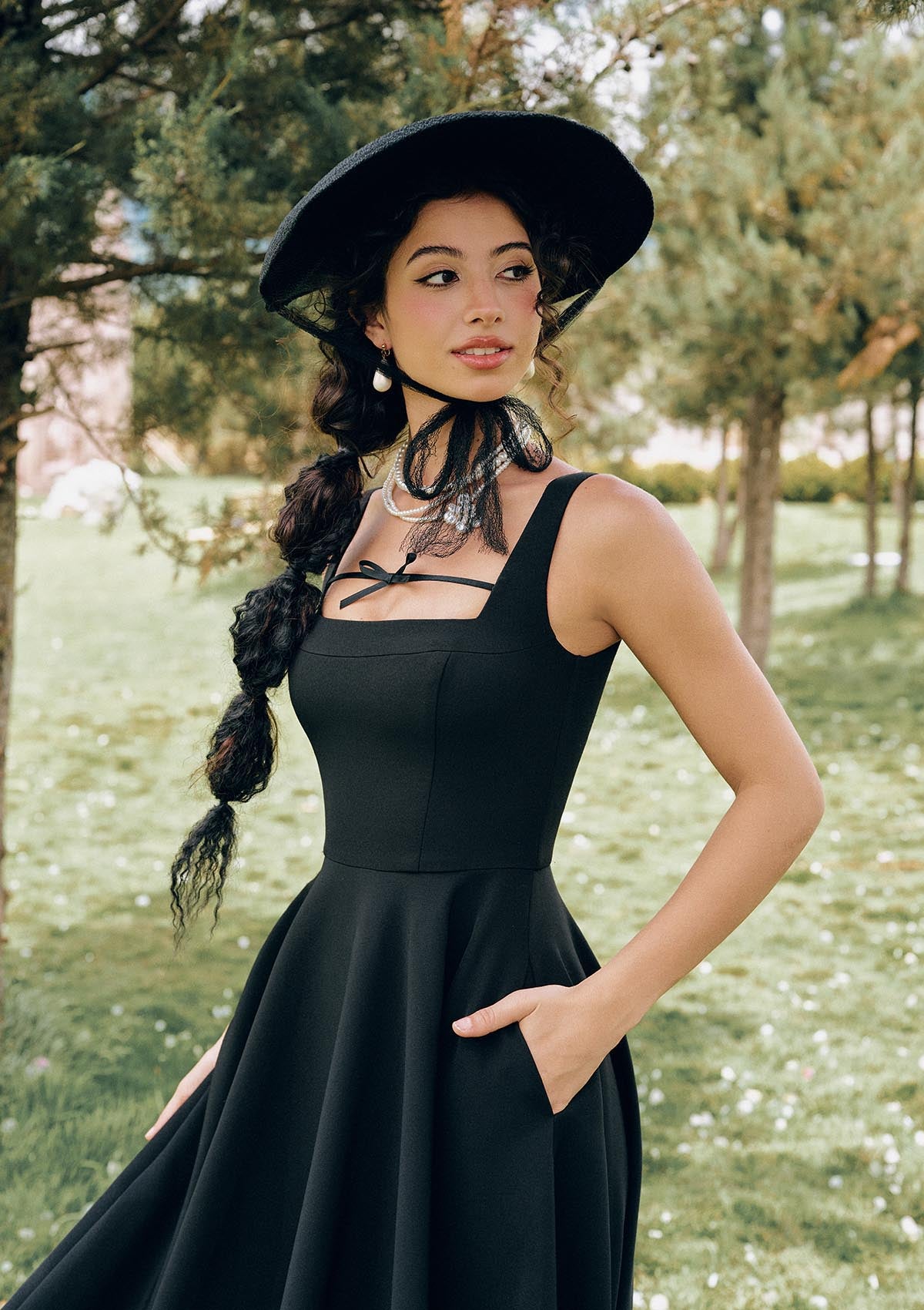 Beyond Campus Black Dress(Long) - Elegant high waisted black maxi dress for work