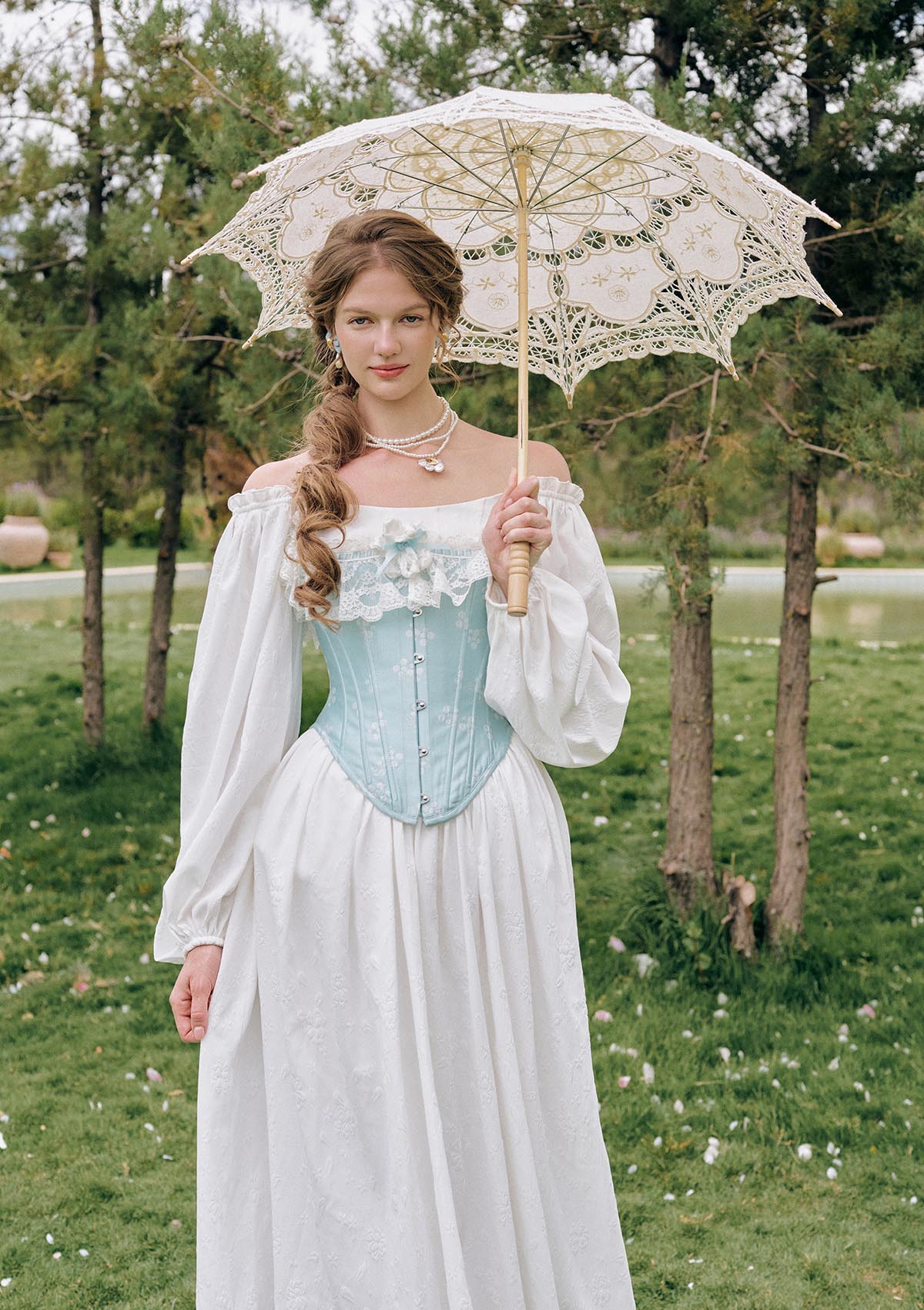 Lacemade "Moonlit Ice Castle" - Vintage style light blue boned corset