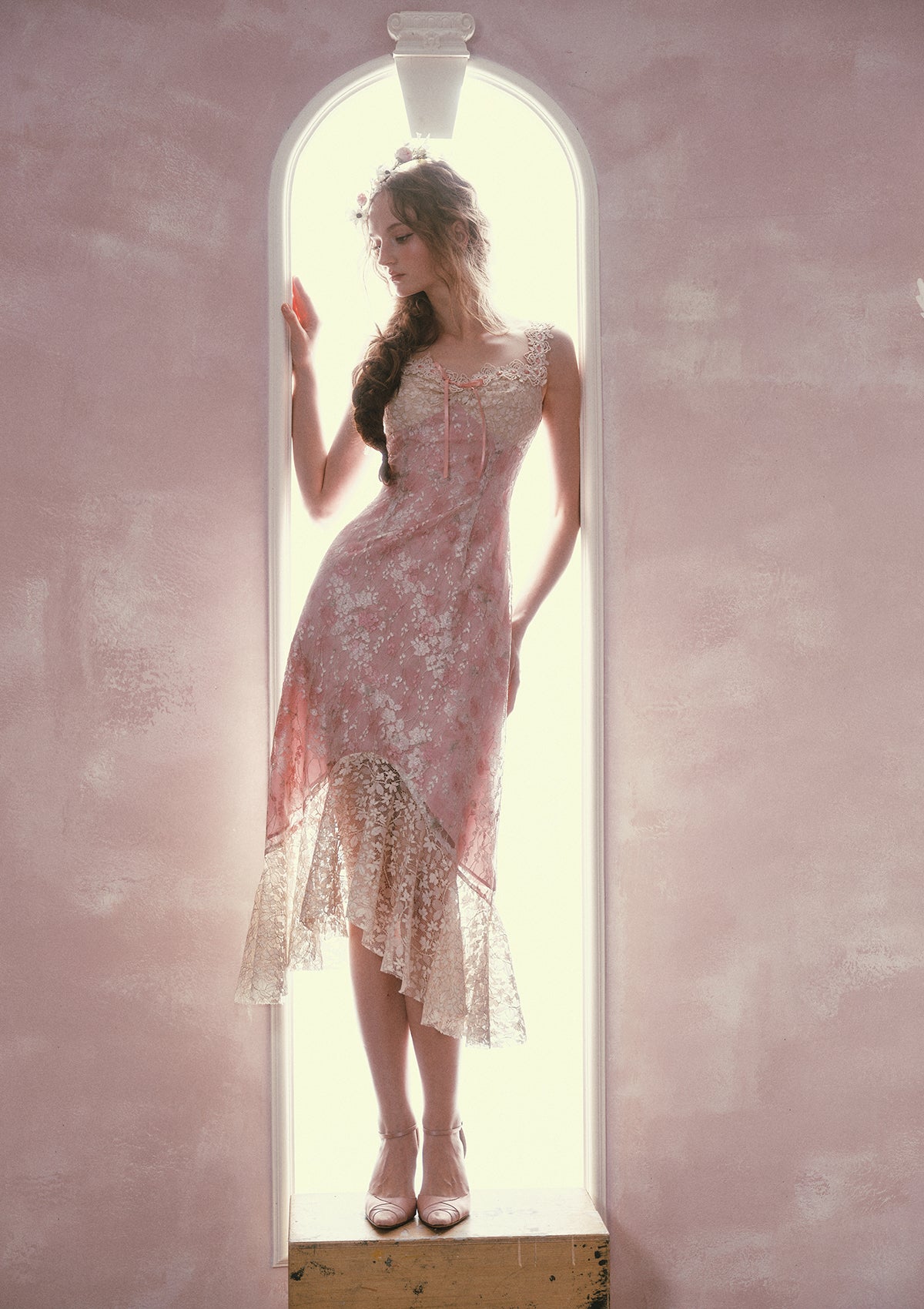 Lacemade "Floral Vine Fairy Shoes" - Elegant mermaid silhouette lace midi dress
