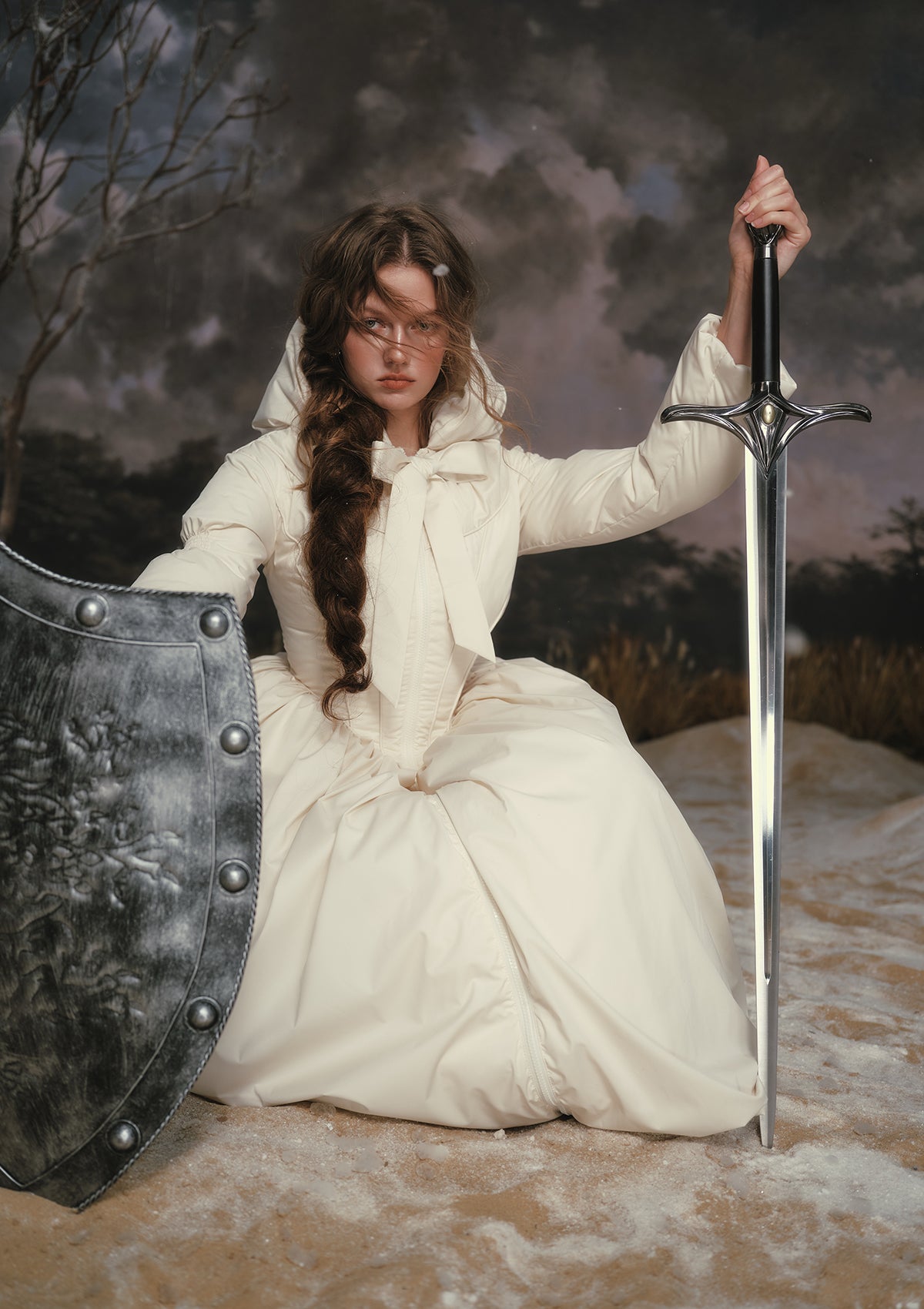 Lacemade ホワイト ロングダウンコート Mサイズ White Down Coat | White Puffy Dress Coats - LaceMade