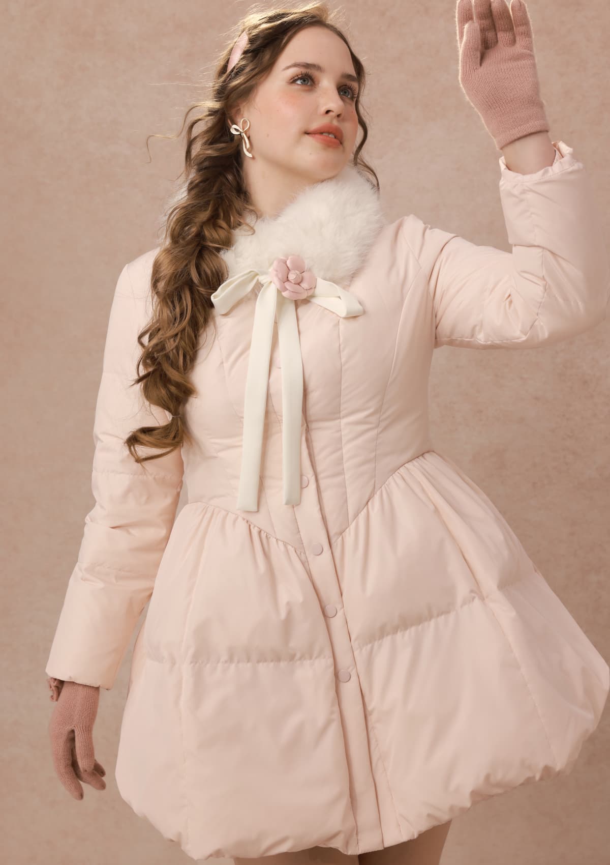 Curve&amp;Plus Powder Snow Rose Puffy Down Jacket  (pink)