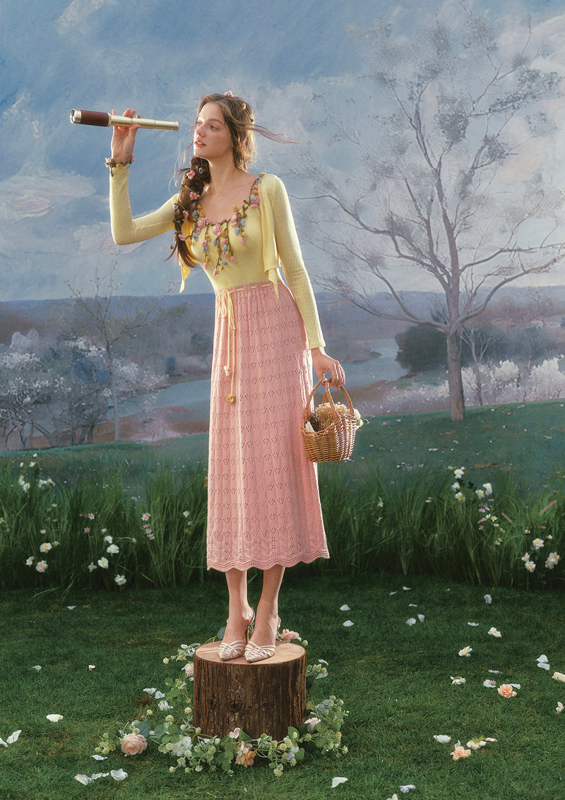 Flower Vine Novel Knit Dress In Stock / S