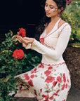 Detailed view of the halter neckline on Rosevale Slip Knitted Top (White)