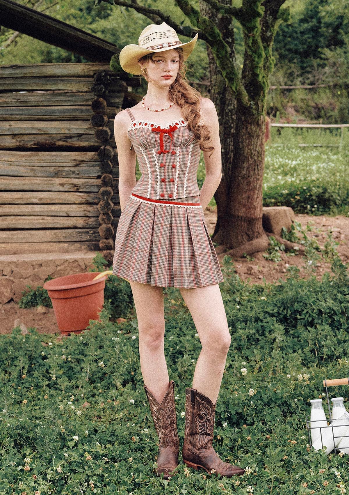 "St. Paul Crimson Berry" skirt - Collegiate style houndstooth mini skirt