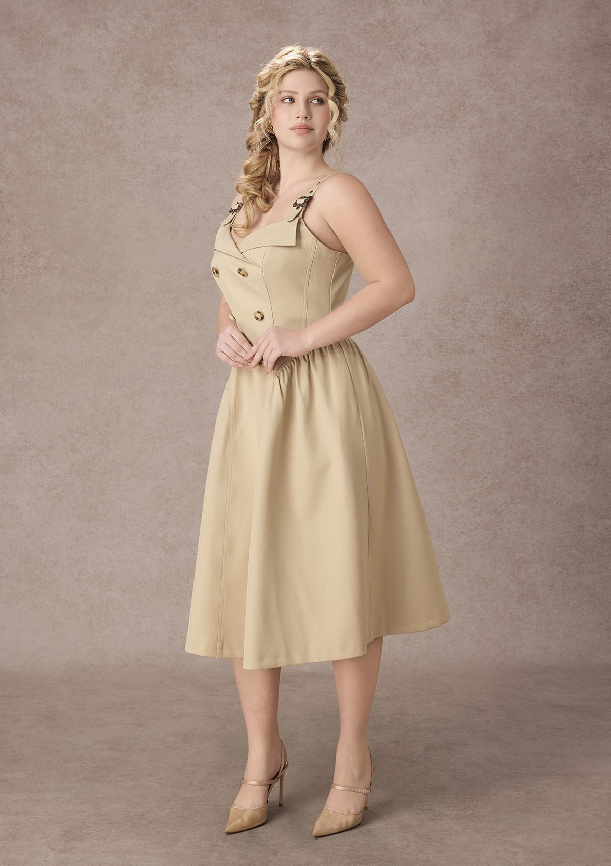Curve&amp;Plus Cream Tea Trench Dress