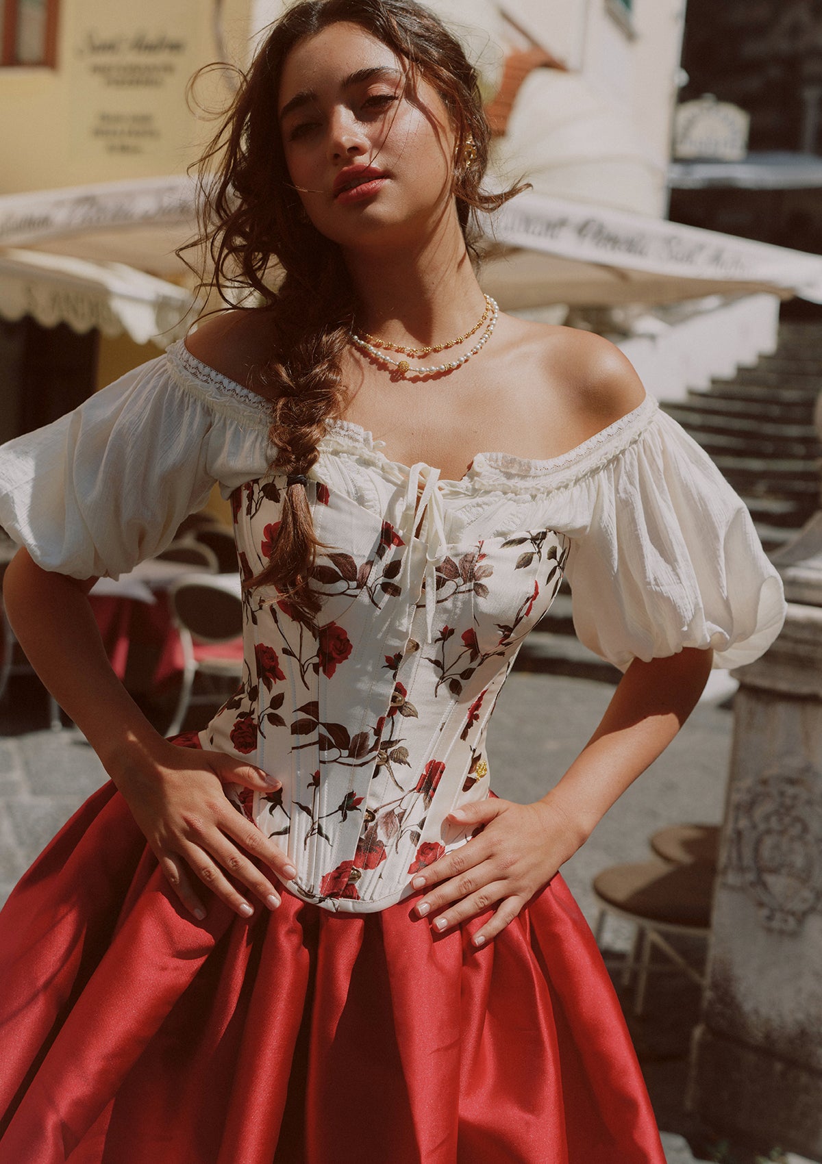 red rose corset dress Heights Size:44Wx32L impossible to ignore.Sculpted at Black V neck Boho group-7609