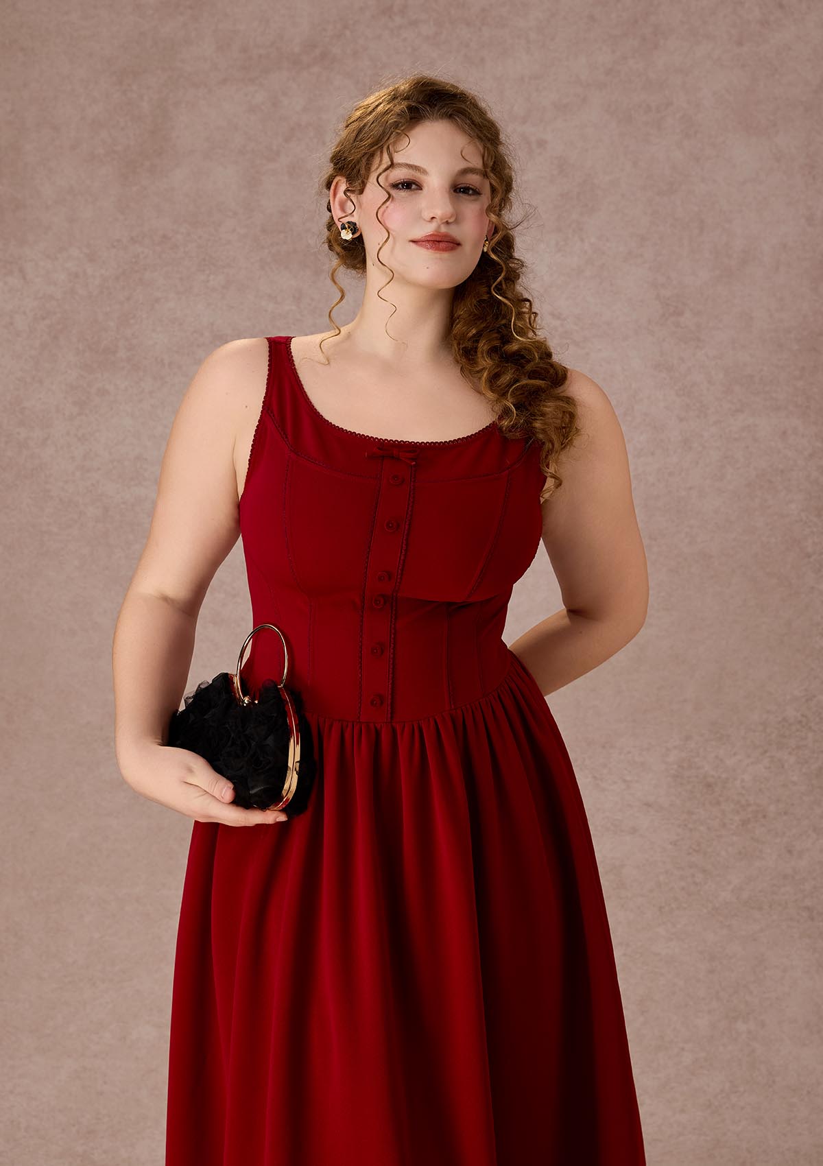 Curve&Plus Pan's Cocktail Knit Dress（Red）