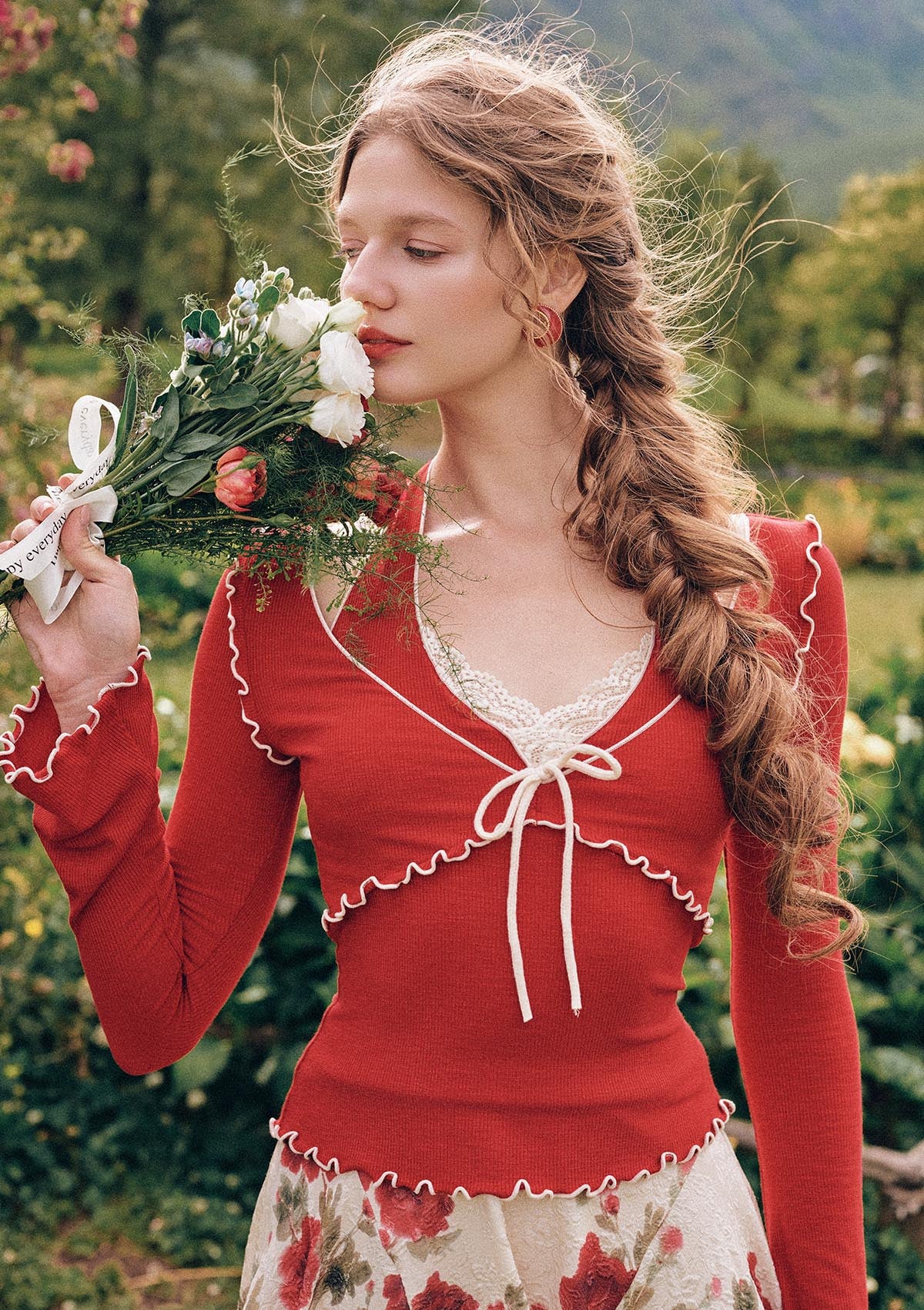 Lacemade Rosevale Slip Knitted Top (Red) with elasticated lace bust