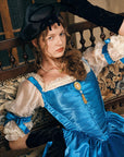 Close-up of metal boning and ruching on "Sapphire Corset Gown"