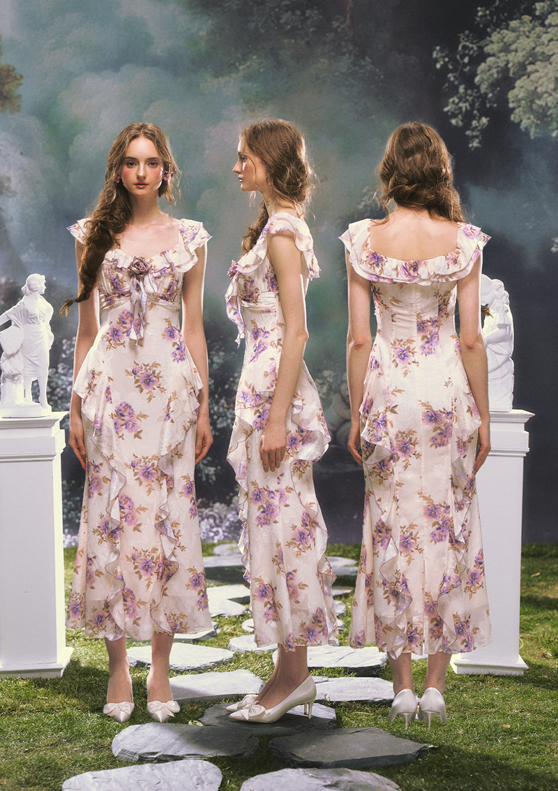 Purple Iris Swayed by Wind Dress Pre-order / L