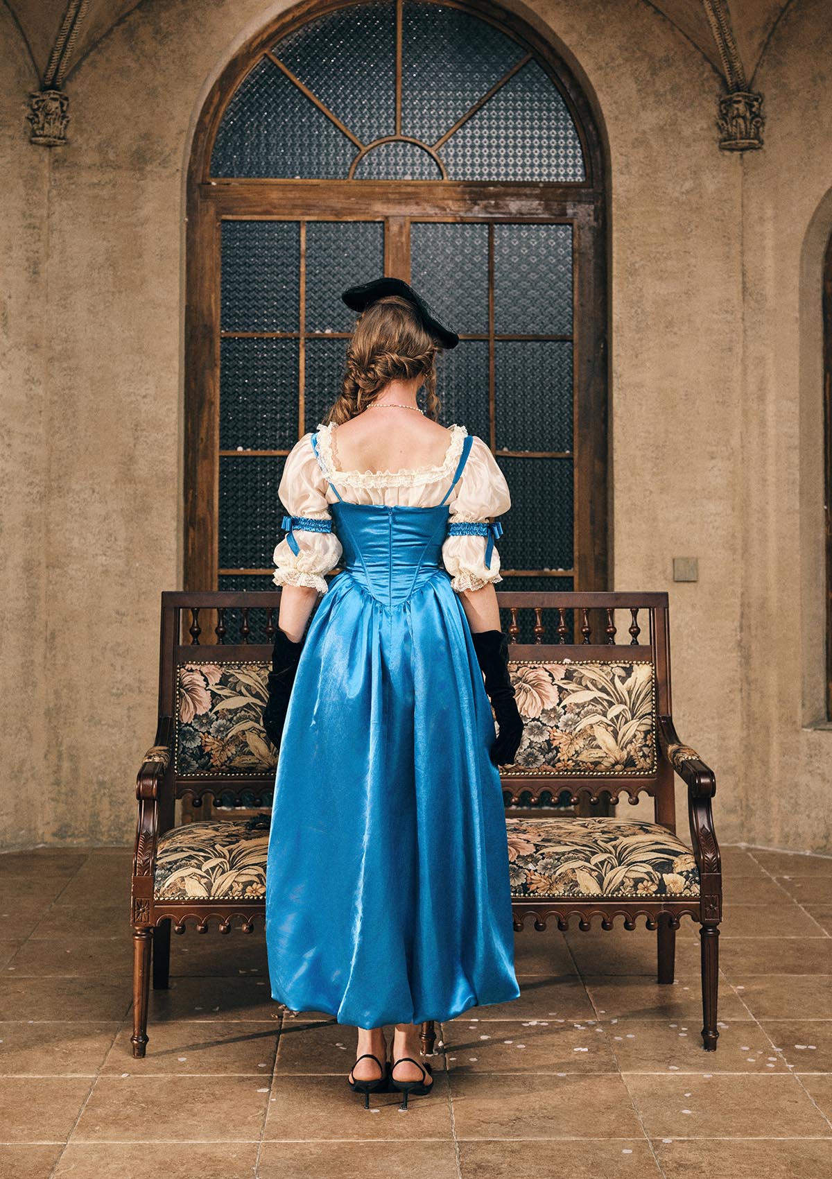 Back view of Sapphire Chiffon white sheer blouse with relaxed fit