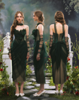 Lacemade whimsical forest green midi dress for garden wedding or prom