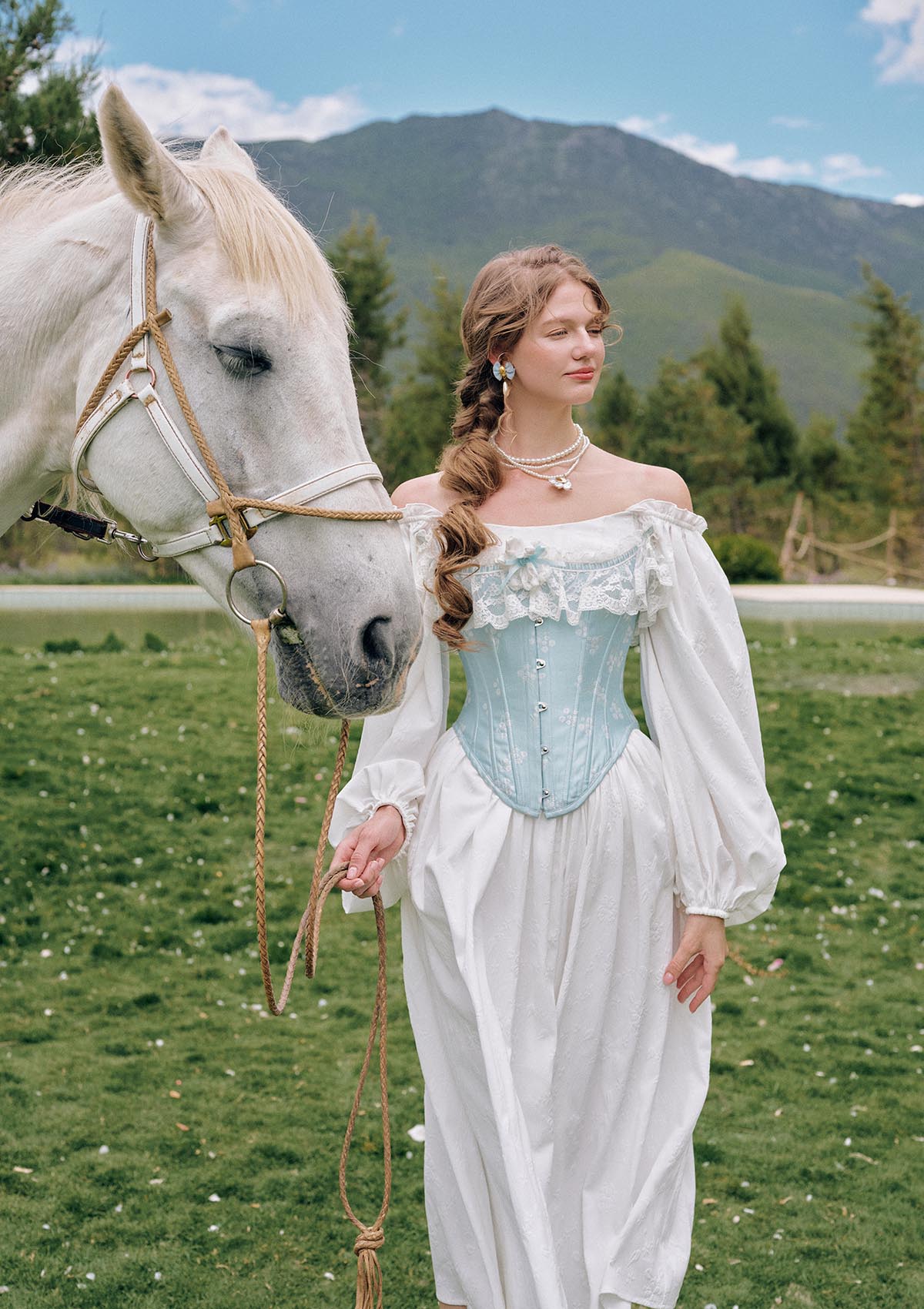 Fantasy inspired ice blue corset for fairytale photoshoots - Moonlit Ice Castle Corset