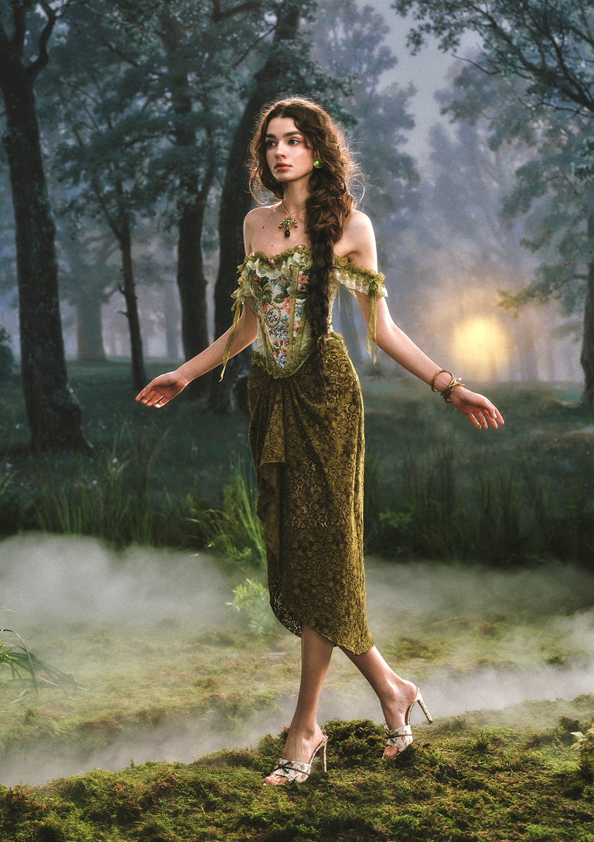 elven princess dress Forest Elf Corset In-stock / S Color:Metall Aqua/White 100% Polyester Activity:Work Jluxlabel Women's Metallic Mesh