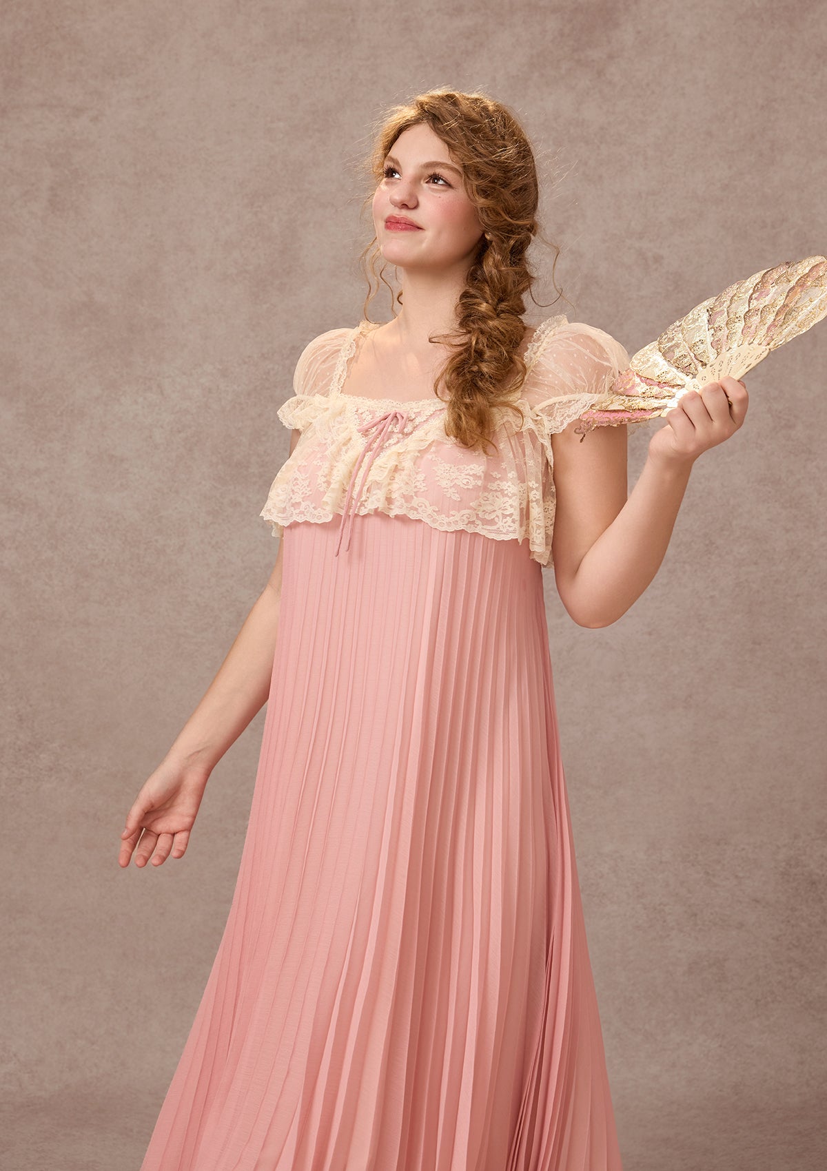pink lace pleated dress Lace Pleated Occasion Maxi Dress - Peach