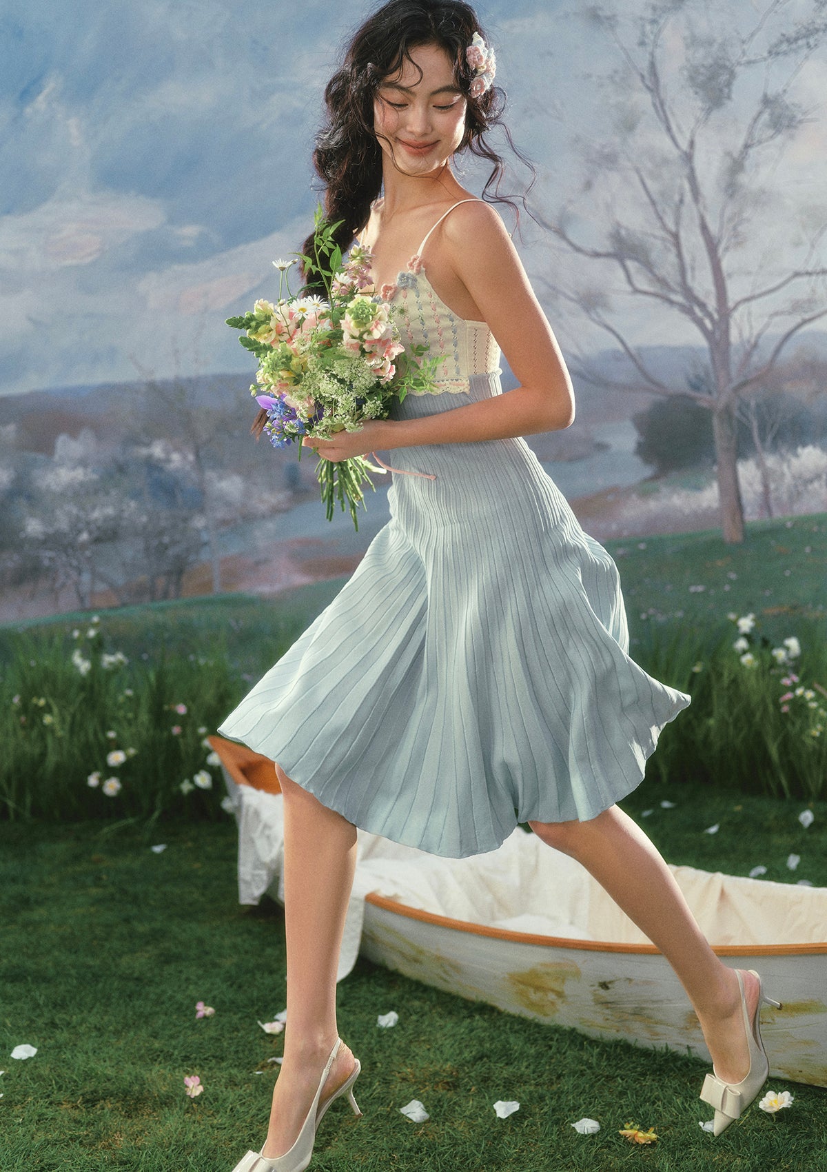 knit dress spring Rose Tide L 9.25 x 17 18/24M 3 inch center Cost:$20 Satin Pearl Halter Maxi