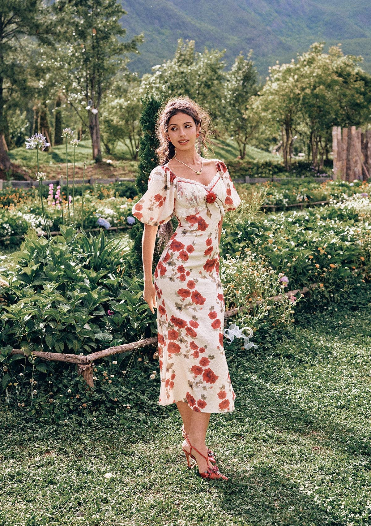 Rosevale Dress B - Puff Sleeve Jacquard Dress | Lacemade