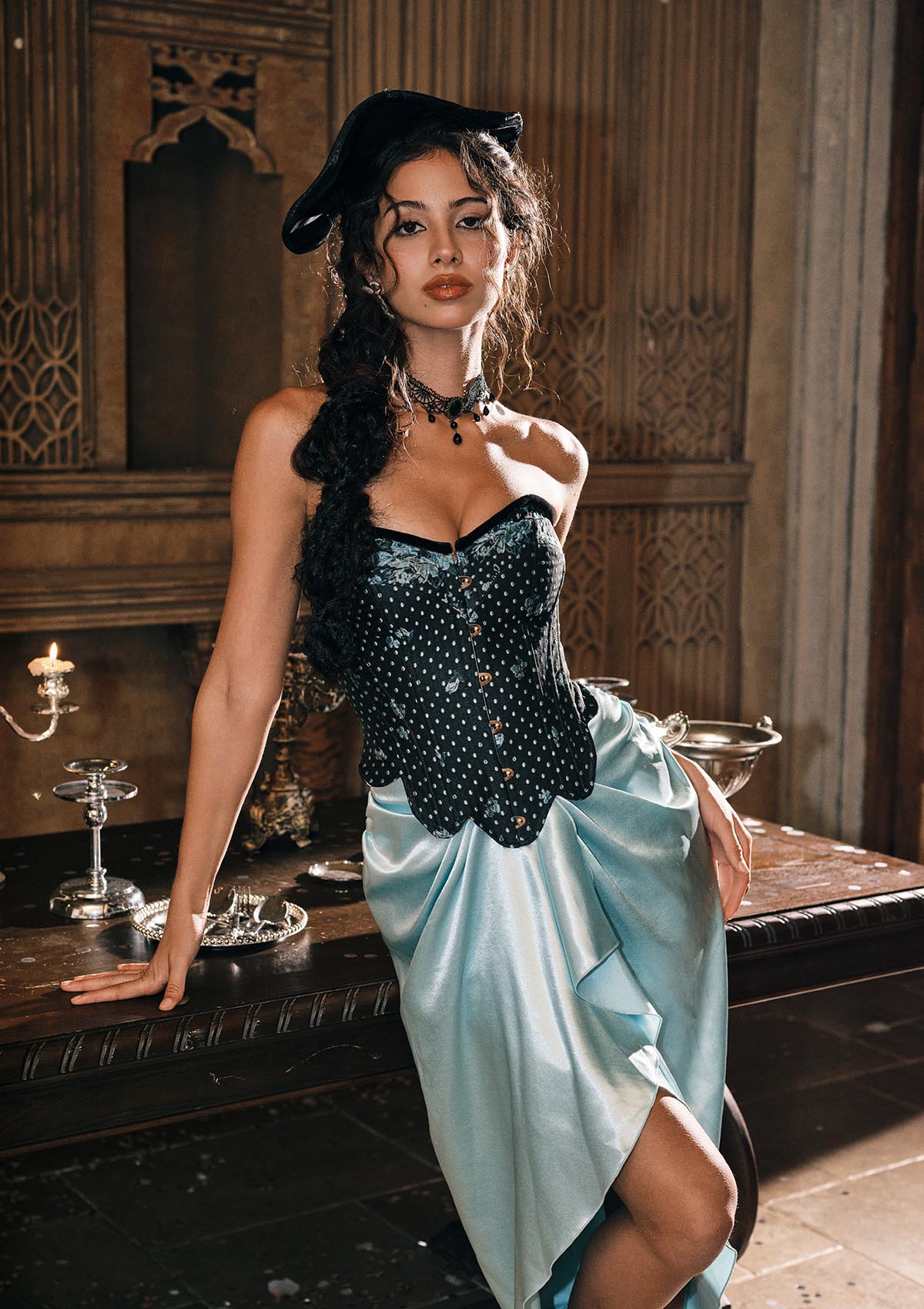 Tiffany Banquet Skirt - Elegant peacock green formal holiday skirt