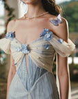 Lacemade blue 3D floral dress detail - corset bodice with butterfly accents