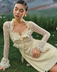 "Little Angel" Coquette style white lace cardigan with floral button details