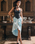 Front view of "Tiffany Banquet" peacock green jacquard corset