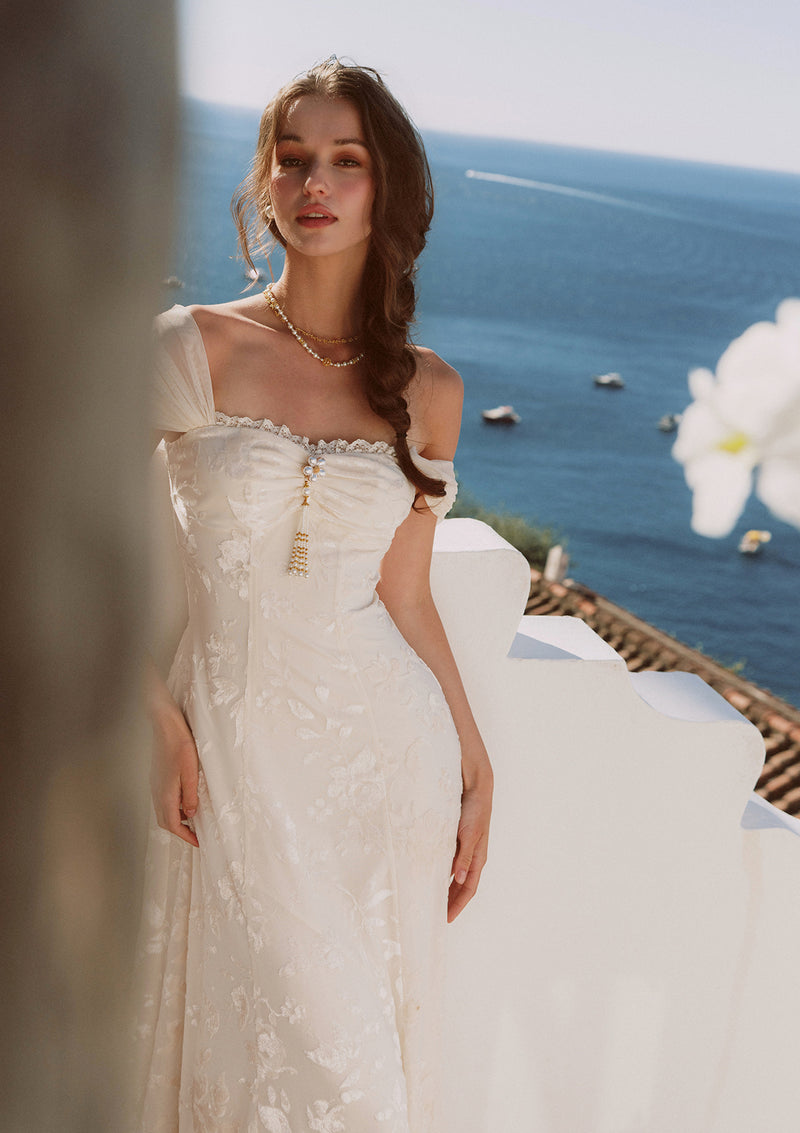 mediterranean formal dress Elegant Contrast Trim Midi Dress | Square Neckline