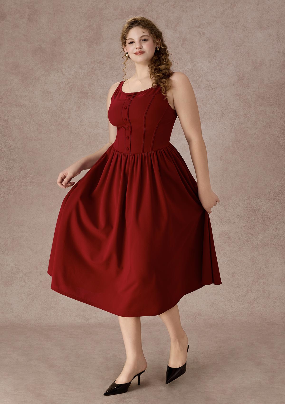 Curve&Plus Pan's Cocktail Knit Dress（Red）