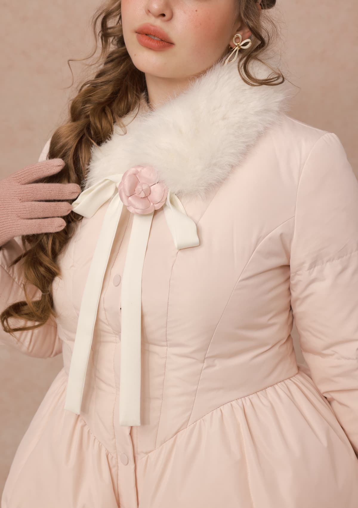 Curve&amp;Plus Powder Snow Rose Puffy Down Jacket  (pink)