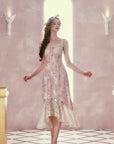 "Floral Vine Fairy Shoes" fairycore pink floral lace dress for romantic photoshoots