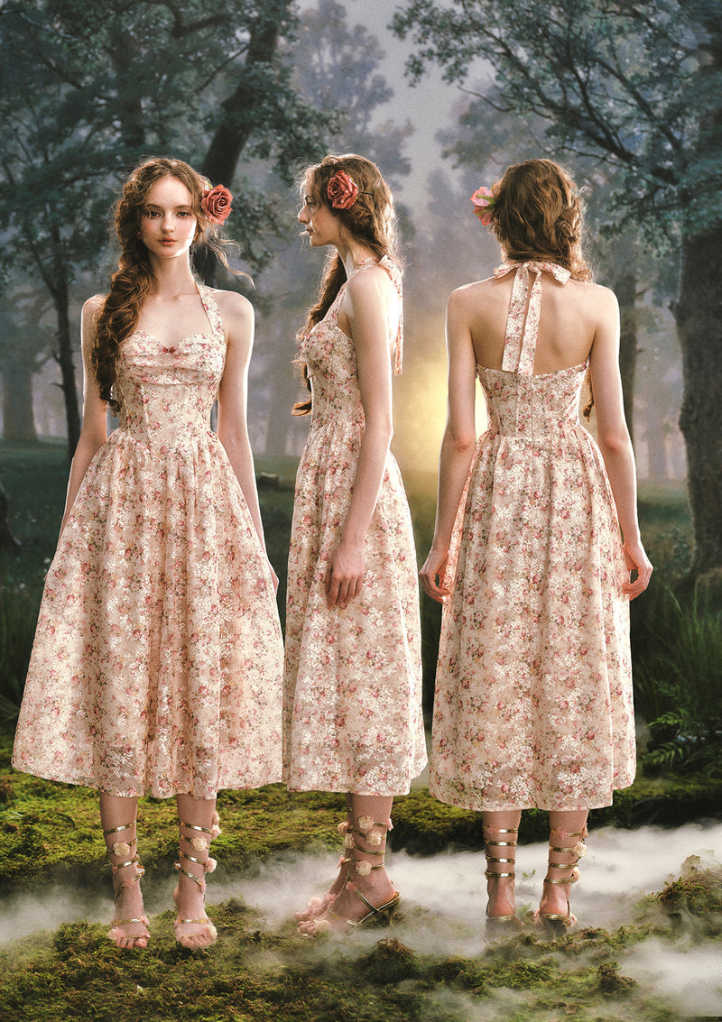 ワンピース Lace Trimmed Floral Dress / nude rose Bloom From Within Lace Mesh Floral Midi Dress (Rose) · NanaMacs