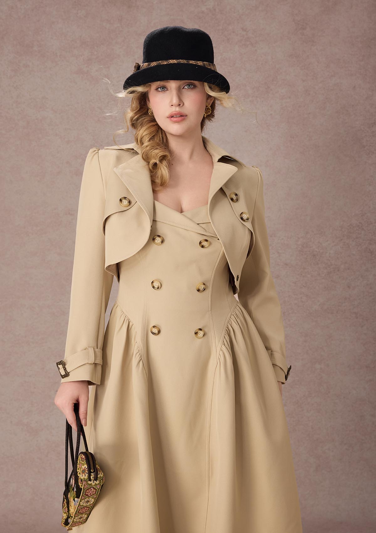 Curve&amp;Plus Cream Tea Trench Coat