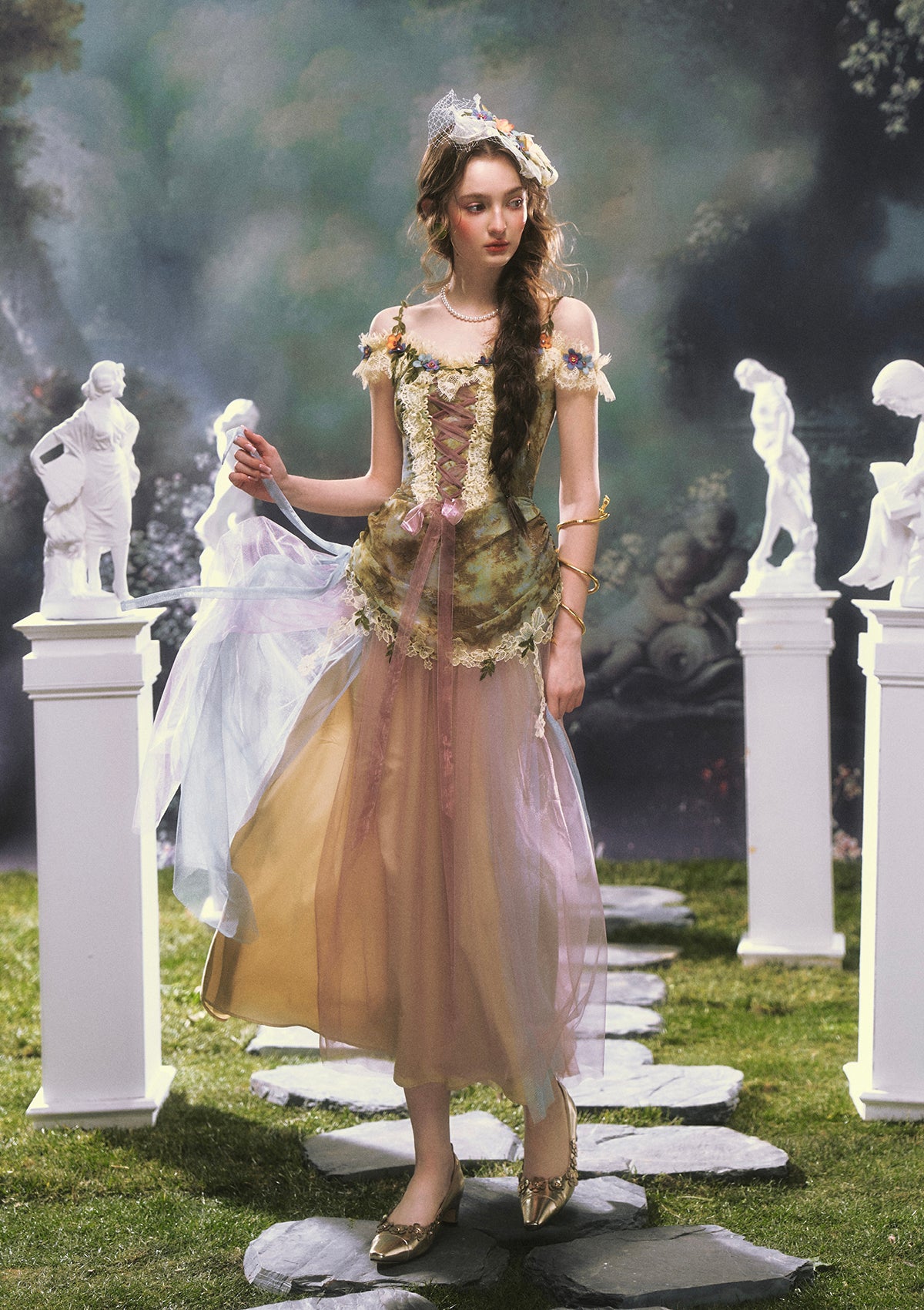 Eucalyptus Whispered by Wind Corset Dress