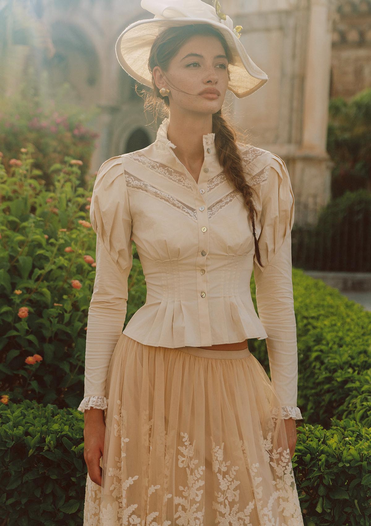 Rose Cape Blouse - Beige