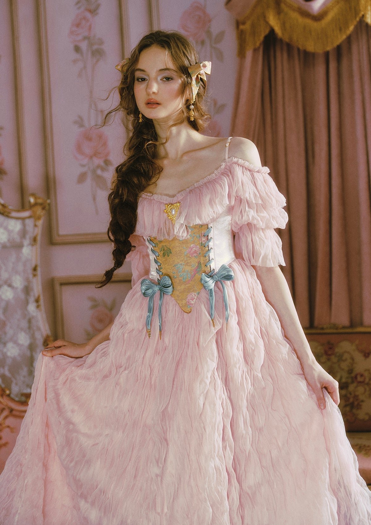 embroidered corset dress Princess In-stock / S A dreamy midi prom Size:Preemie Stunning Royal Blue Dress NPU-Miko-202427
