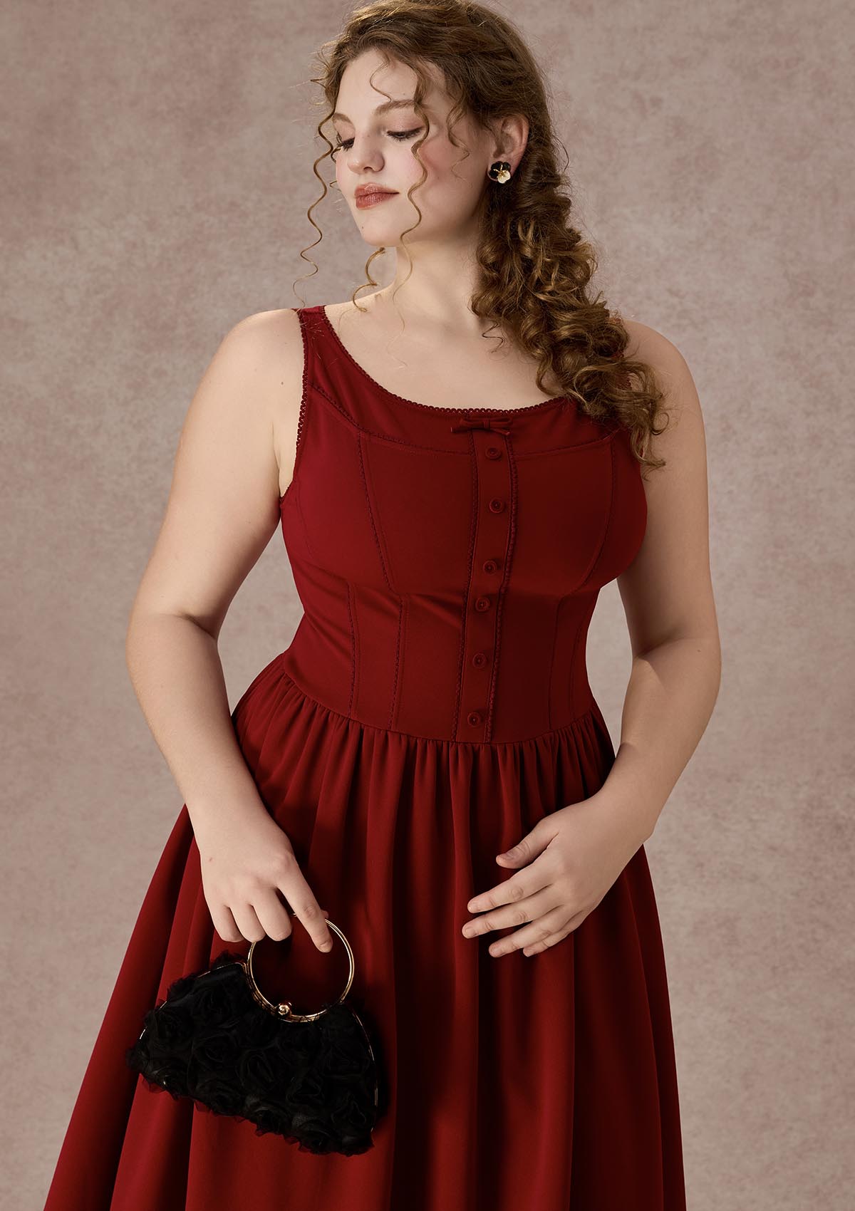 Curve&Plus Pan's Cocktail Knit Dress（Red）