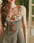 Lacemade back zipper gingham dress detail - strawberry charm lace neckline