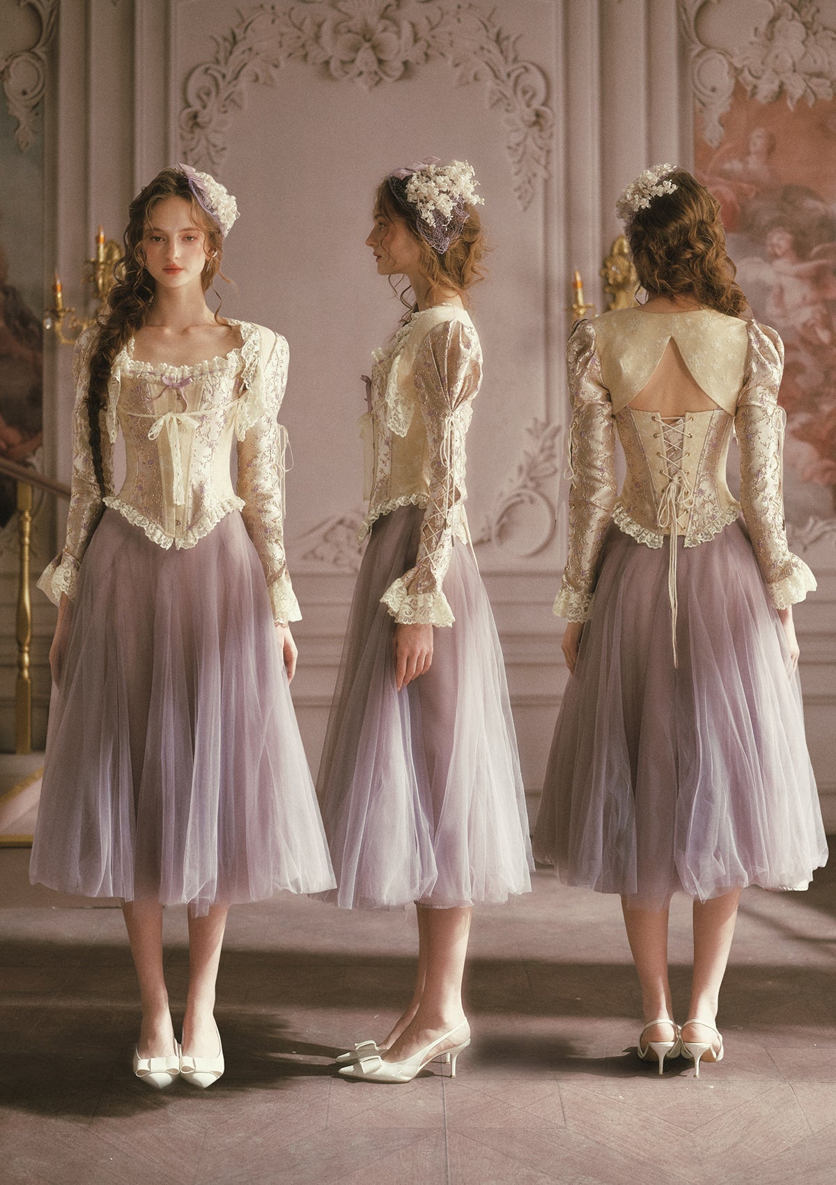 エステラケー Estella.K Lace Belted Shirt Dress Starlit Castle Corset