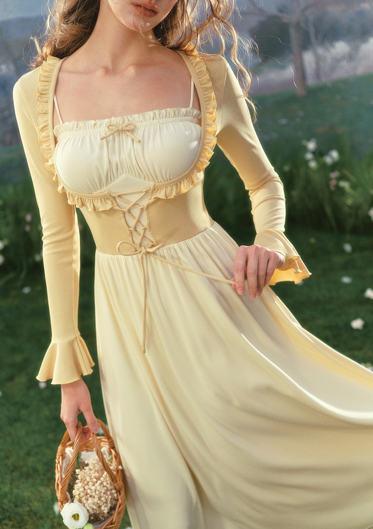 butter yellow lace dress Pretty – LaceMade tag::blackcybersale2022 L runs short Green V-neck Maxi Linen Color:As  Picture