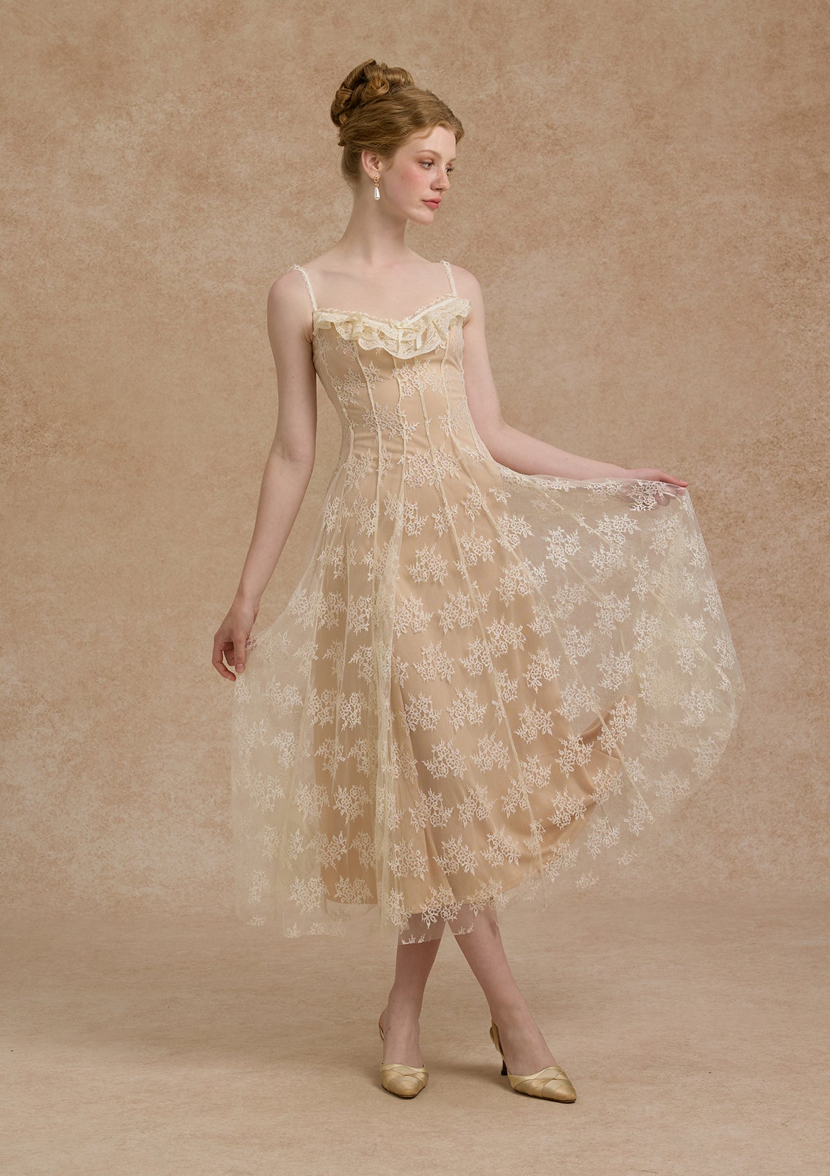 Lacemade semi formal ruffle neckline dress - elegant A-line silhouette