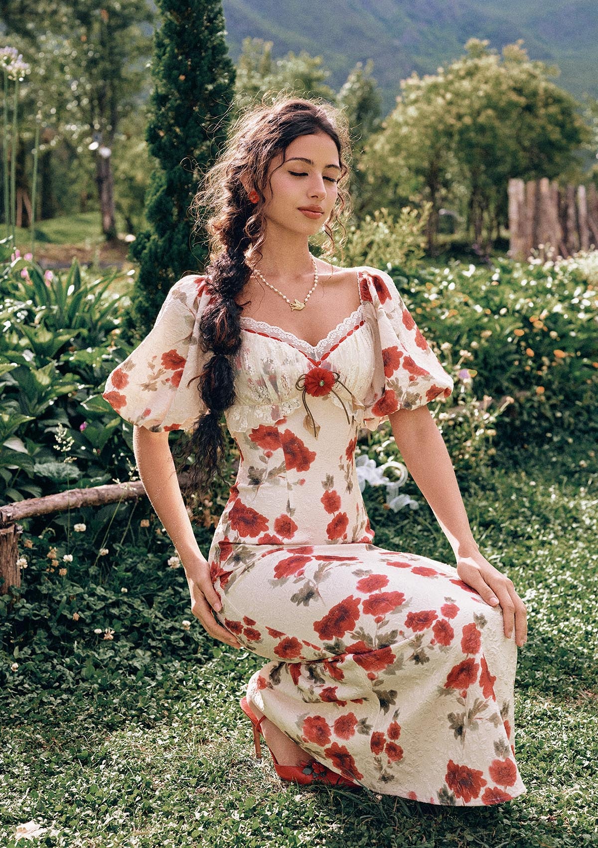 Rosevale Dress B -  a jacquard maxi dress with concealed zipper closure