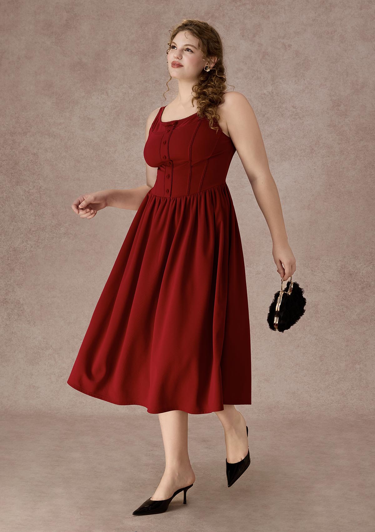Curve&amp;Plus Pan's Cocktail Knit Dress（Red）