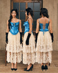 "Sapphire" Blue Satin Corset - Front, Side and Back View