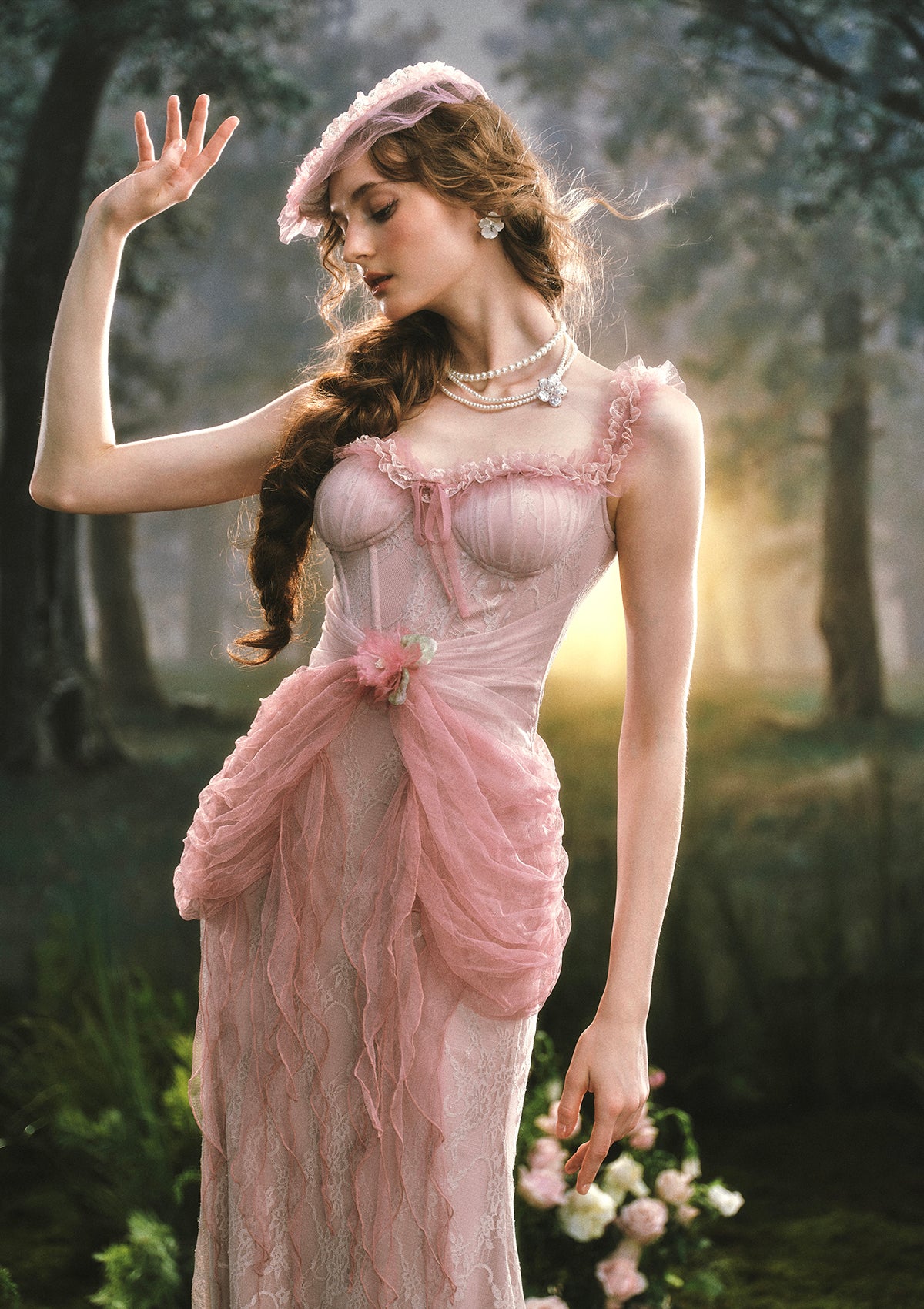 Pink Crabapple Blossom Corset Dress