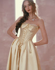 Belle's Gilded Champagne Gold Strapless Corset Dress - Front view