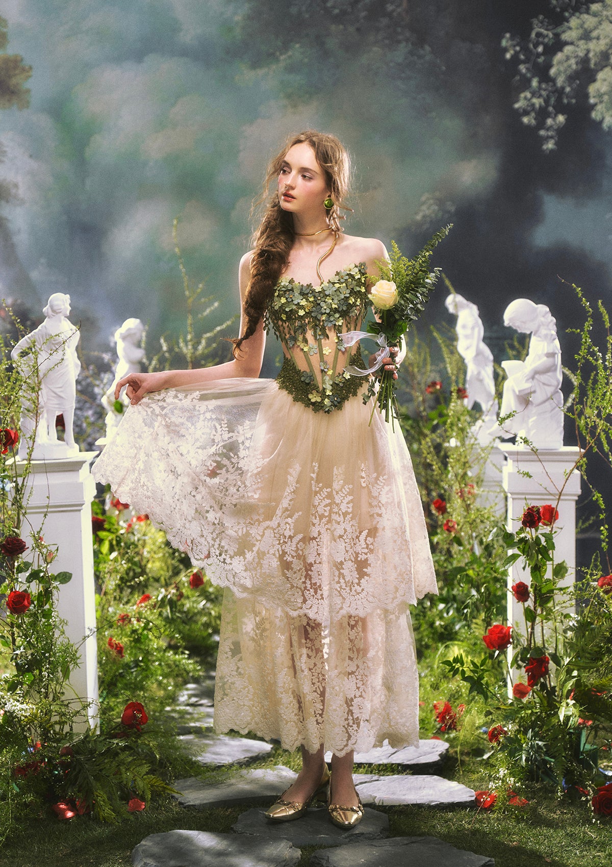 Woodland fairy aesthetic green corset for festivals and proms - Lacemade