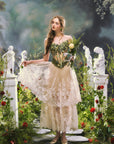 Woodland fairy aesthetic green corset for festivals and proms - Lacemade