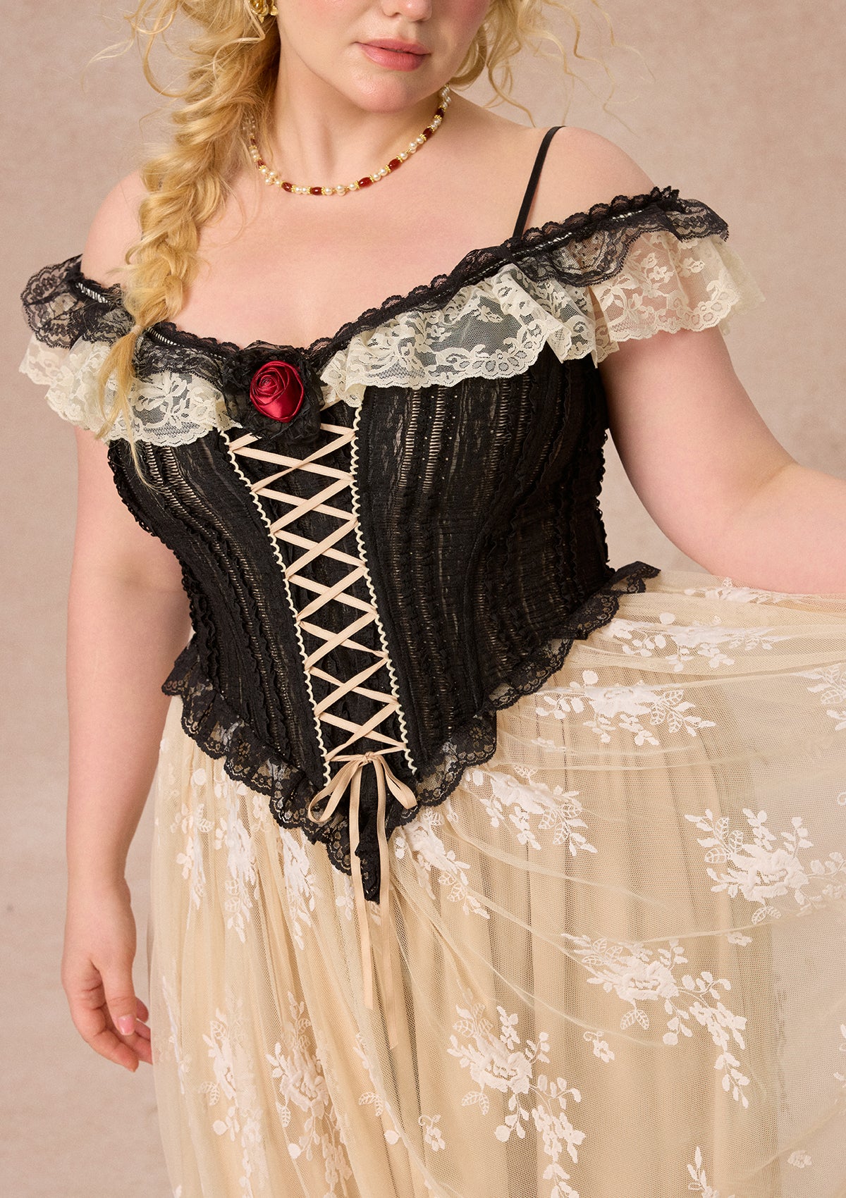 Curve&amp;Plus Midnight Crimson Rose Corset Dress