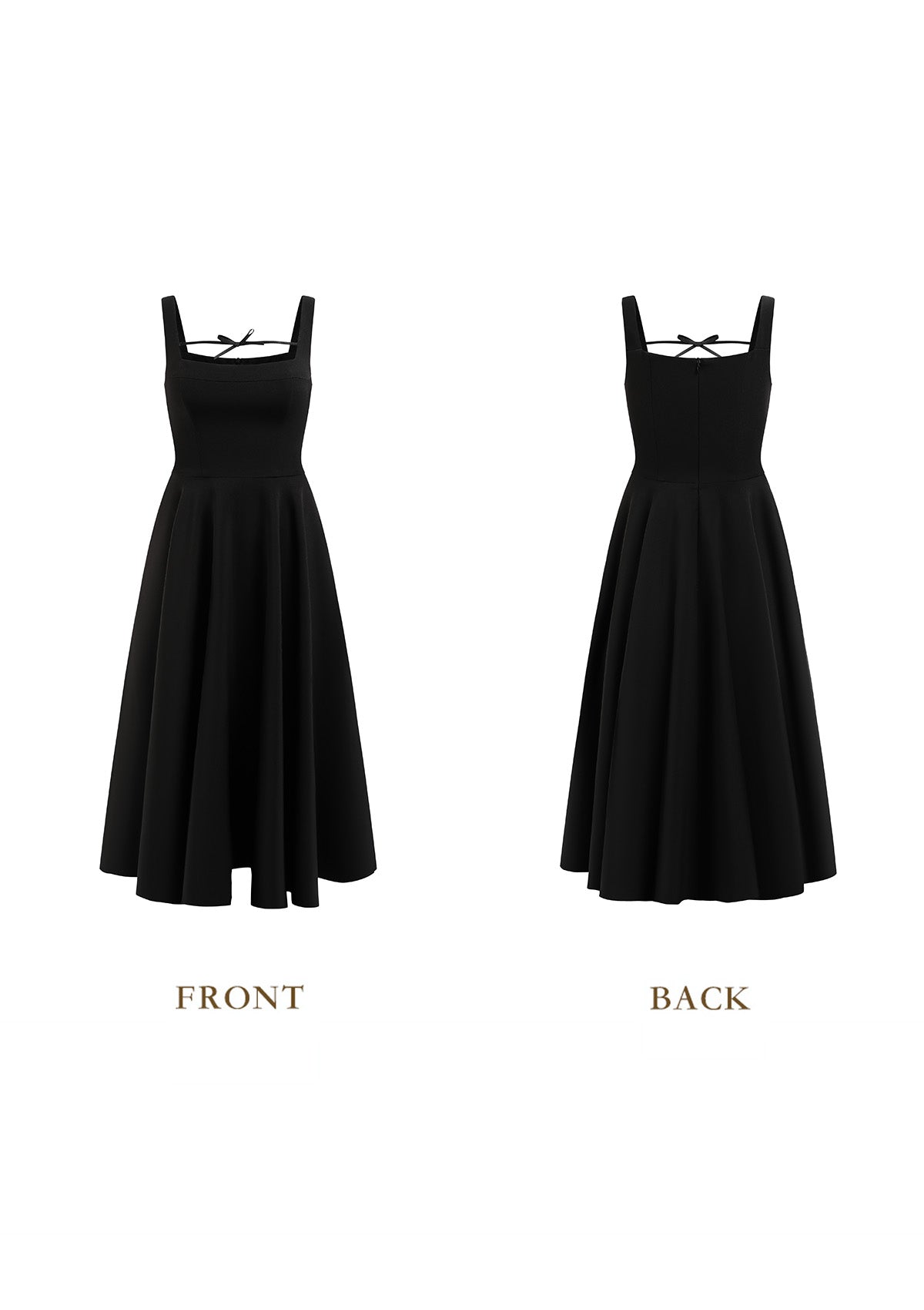 Front and Back view of Beyond Campus Black Dress(Long) with concealed zipper