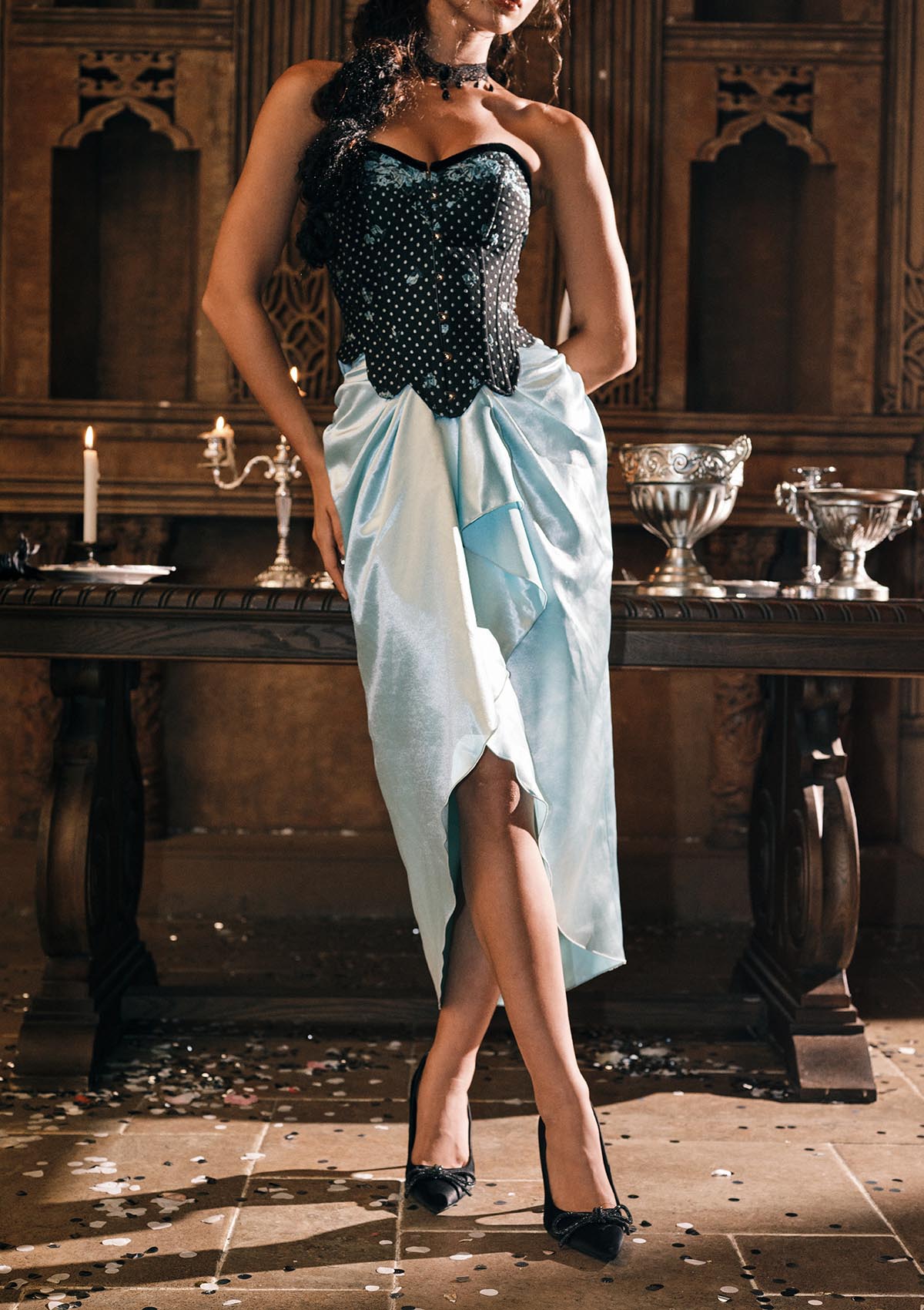Ethereal green satin maxi skirt for ceremonies - Lacemade